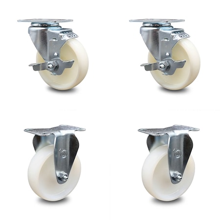 Service Caster 4 Inch Nylon Wheel Swivel Top Plate Caster Set with 2 Brake 2 Rigid SCC SCC-20S414-NYS-TLB-TP3-2-R-2